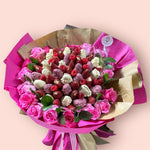 SWEET DUO - STRAWBERRY & ROSES BOUQUET Chocolate-Dipped Berries Bunchilicious 