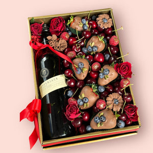 Luxury Chocolate & Berries Gift Box with Belgian chocolate- dipped strawberries, cherry and red wine - Bunchilicious Australia