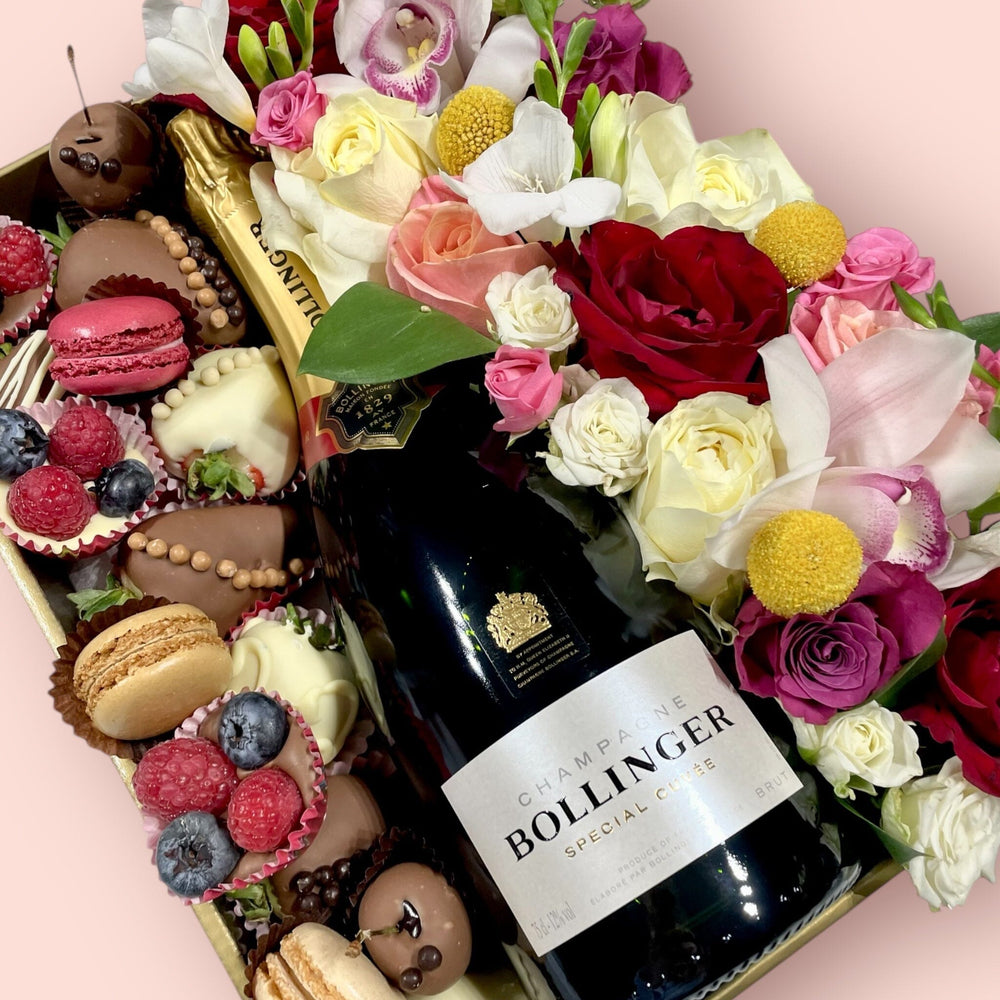 Bollinger Champagne & Belgian Chocolate Floral Gift Box Gift Box Bunchilicious Milk & White Chocolate 