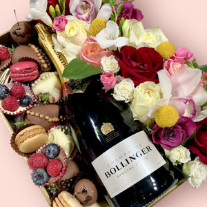 Bollinger Champagne & Belgian Chocolate Floral Gift Box Gift Box Bunchilicious Milk & White Chocolate 