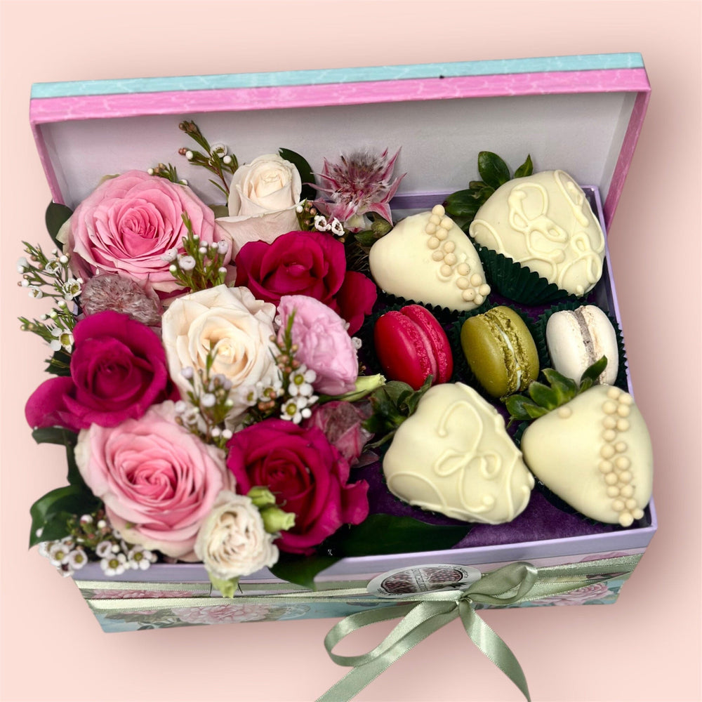MACAROONS , CHOCOLATES & BLOOMS GIFT BOX Gift Box Bunchilicious 
