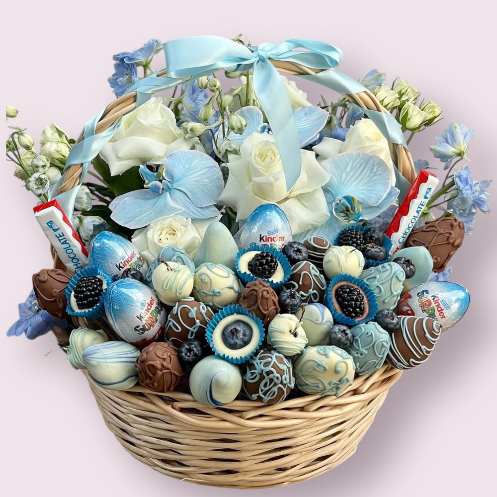 Luxury Blue Orchid & Gourmet Chocolate Hamper Baskets with chocolate Bunchilicious 
