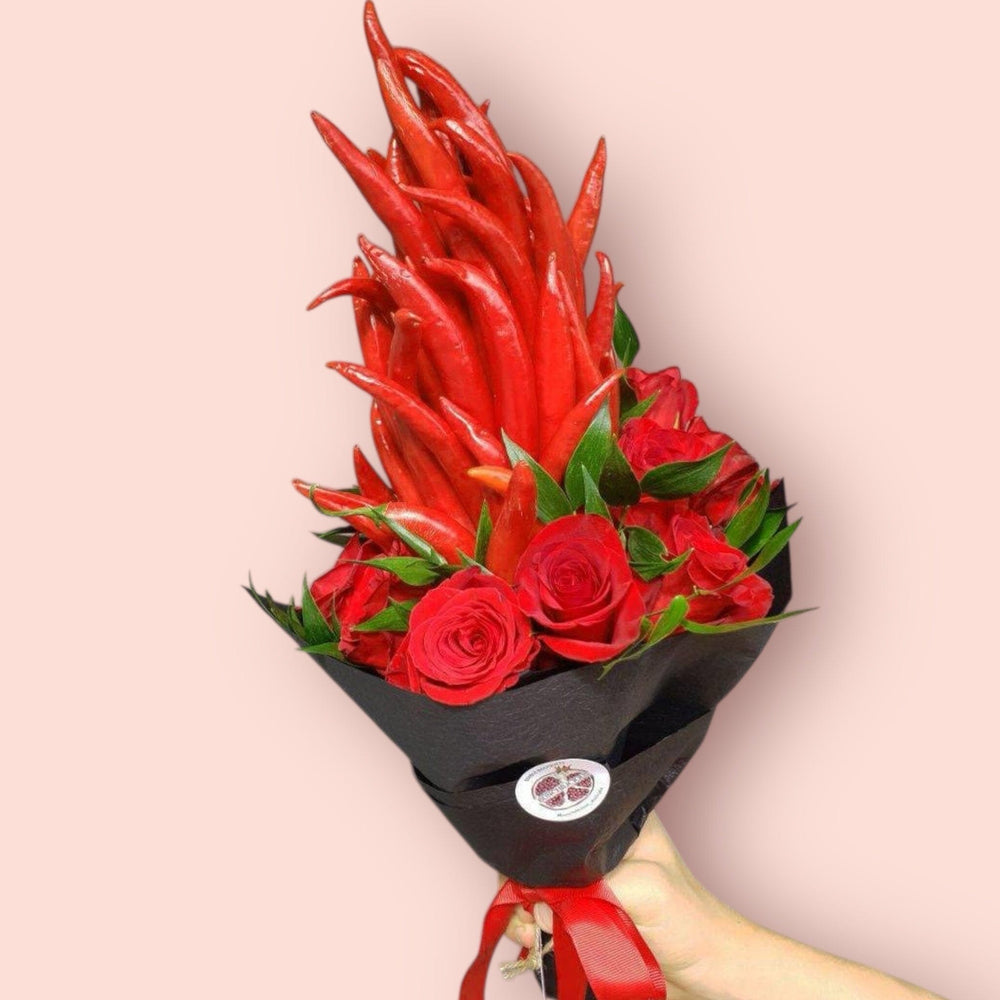 HOT RED CHILLI BOUQUET Veggie Bunchilicious Large With Fresh Roses 