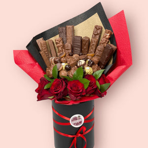 CHOCOLATE AND FLORALS - CHOCOLATE BOUQUET Chocolate Bunchilicious Large In a Hat box 