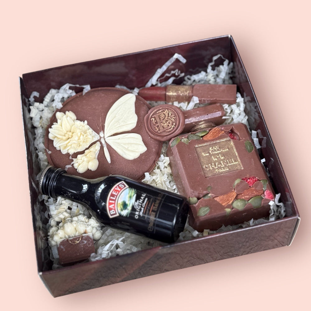 Couture Chocolate  Baileys Gift Box with Belgian Callebaut chocolate, perfume bottle and mini Baileys-Bunchilicious Australia