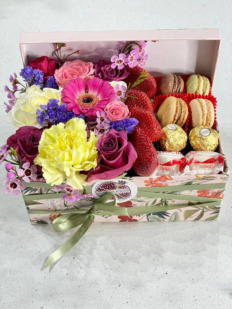 MACAROONS , CHOCOLATES & BLOOMS GIFT BOX Gift Box Bunchilicious 